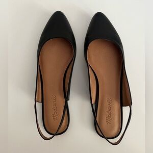 Madewell Margot Slingback Flat in Black Leather, Size 8.5. Lightly Worn.
